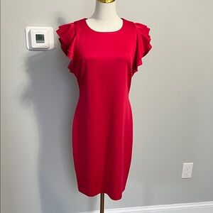 Tommy Hilfiger Hot Pink Ruffle-Sleeve Midi Dress NWOT